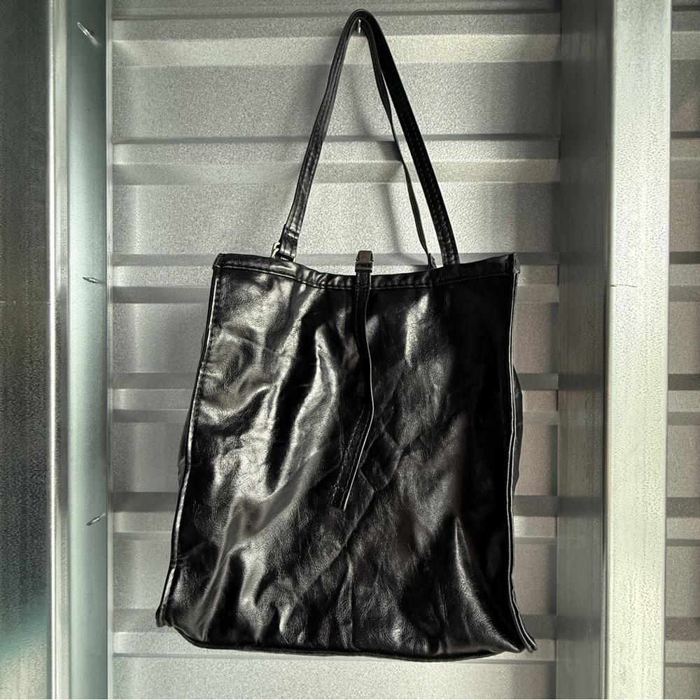 ZARA Black Pleather Tote Bag